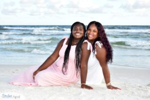 mom and daughter on beach