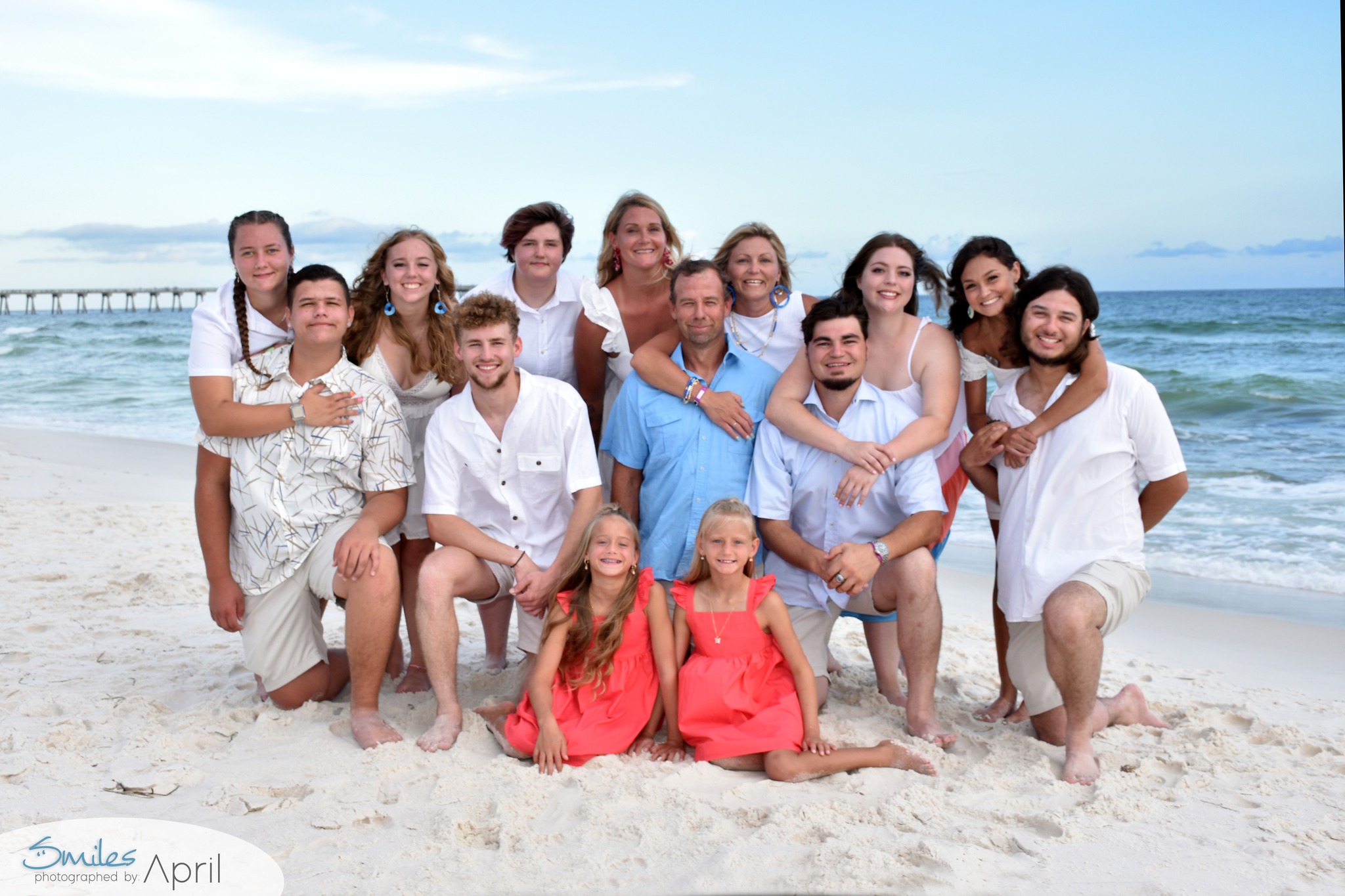 A large family on the beach.