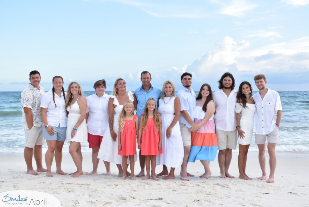 A large family on the beach.