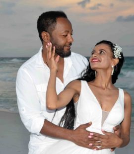 Beach bride and groom