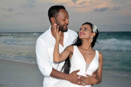 Beach bride and groom