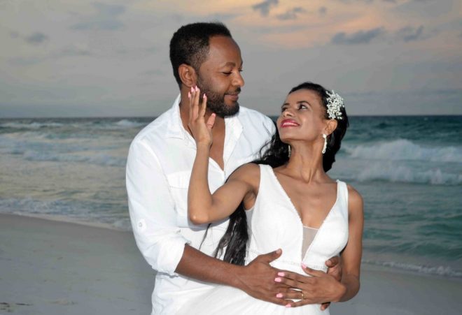 Beach bride and groom