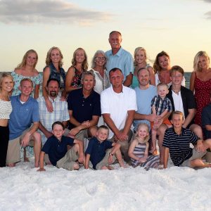 Large group photo at sunset in Panama City Beach