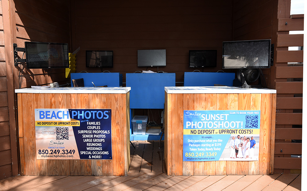 Onsite photo viewing kiosks at Sharky's Beachfront Restaurant,. 