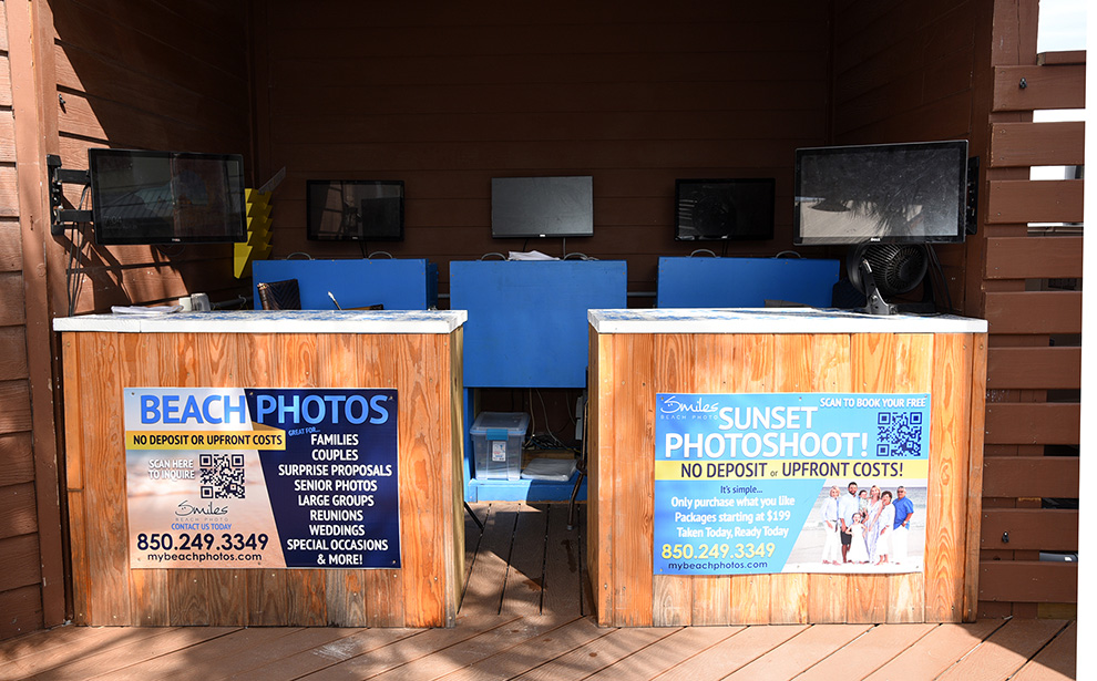 Onsite photo viewing kiosks at Sharky's Beachfront Restaurant,.