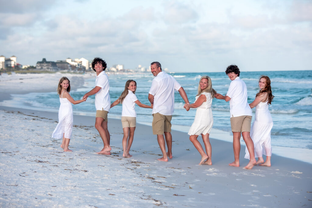 Destin in the background of a family photo.