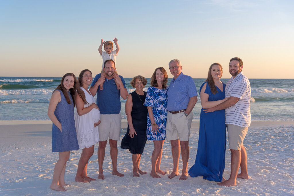 A group family photo on Destin beach.