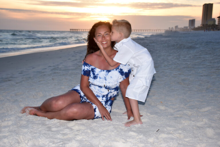 son kissing mom in Destin beach photo