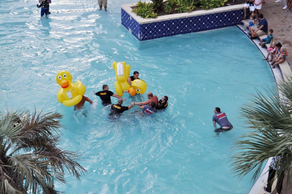 Aerial view of duck race